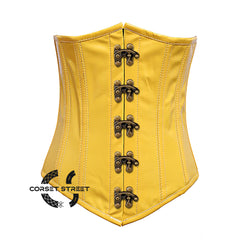 Yellow PVC Leather With Front Clasps Gothic Long Underbust Waist Training Corset