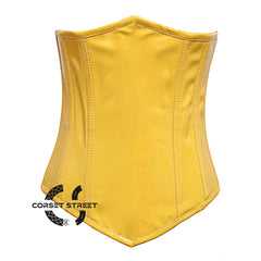 Yellow PVC Leather With Front Close Gothic Long Underbust Waist Training Corset