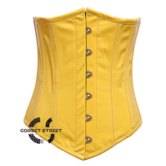 Yellow PVC Leather With Front Antique Busk Gothic Long Underbust Waist Training Corset