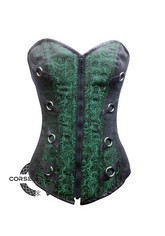 Green Brocade Gothic Steampunk Waist Training Bustiers Burlesque LONG Overbust Corset Costumes