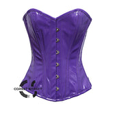 Purple PVC Leather With Front Silver Busk Gothic Overbust Burlesque Corset Waist Training Top