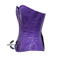 Purple PVC Leather With Front Silver Busk Gothic Overbust Burlesque Corset Waist Training Top