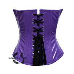 Purple PVC Leather With Front Silver Busk Gothic Overbust Burlesque Corset Waist Training Top
