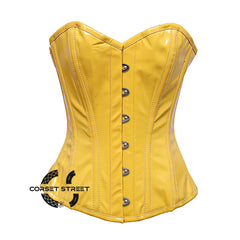 Yellow Faux PVC Leather Steampunk Gothic Overbust Corset
