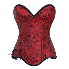 Red Brocade Curvy Design Front Closed Steampunk Gothic Overbust Corset