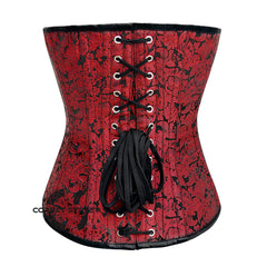 Red Brocade Curvy Design Front Busk Steampunk Gothic Overbust Corset