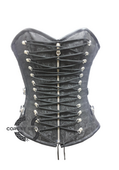 Black Brocade Leather Zipper Laces Gothic Steampunk Bustier Burlesque Overbust Corset Costume