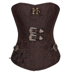 Brown Brocade Steampunk Front Closed Gothic Overbust Corset