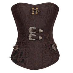 Brown Brocade Steampunk Front Closed Gothic Overbust Corset