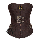 Brown Brocade Steampunk Front Antique Busk Gothic Overbust Corset