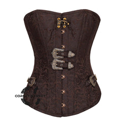 Brown Brocade Steampunk Front Antique Busk Gothic Overbust Corset