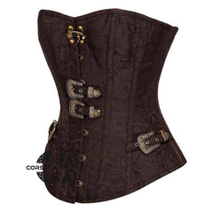 Brown Brocade Steampunk Front Antique Busk Gothic Overbust Corset