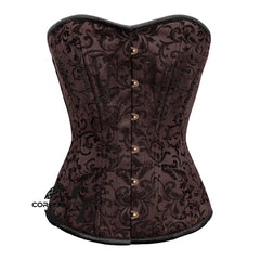 Brown Brocade Steel Boned Front Antique Busk Overbust Corset