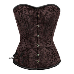 Brown Brocade Steel Boned Front Busk Overbust Corset