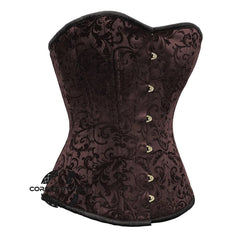 Brown Brocade Steel Boned Front Busk Overbust Corset