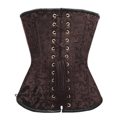 Brown Brocade Steel Boned Front Busk Overbust Corset