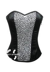 Black White Satin Sequins Gothic Burlesque Waist Cincher Bustier Overbust Plus Size Corset Costume
