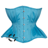 Turquoise Satin Double Boned Burlesque Long Underbust Gothic Corset