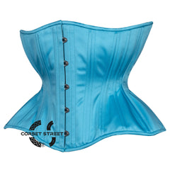 Turquoise Satin Double Boned Burlesque Long Underbust Gothic Corset