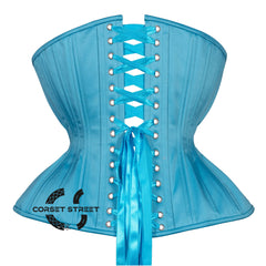 Turquoise Satin Double Boned Burlesque Long Underbust Gothic Corset