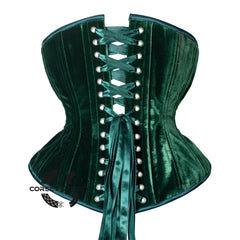 Green Velvet Double Boned Burlesque Long Underbust Gothic Corset