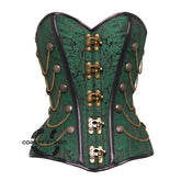 Green and Black Brocade Steampunk Antique Clasps Waist Training Costume Gothic Corset Overbust Top