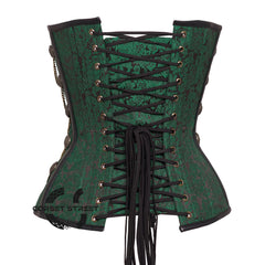 Green and Black Brocade Steampunk Antique Clasps Waist Training Costume Gothic Corset Overbust Top