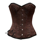 Brown Brocade With Front Silver Busk Overbust Corset