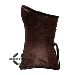 Brown Brocade With Front Silver Busk Overbust Corset
