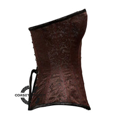 Brown Brocade With Front Silver Busk Overbust Corset