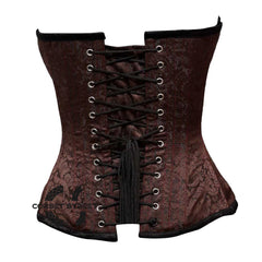 Brown Brocade With Front Silver Busk Overbust Corset