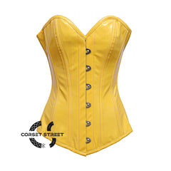 Yellow PVC Leather With Front Silver Busk Overbust Corset