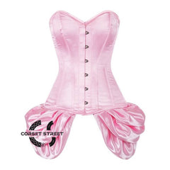 Baby Pink Satin with Two Side Flares Burlesque Costume Overbust Corset