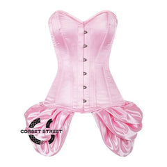 Baby Pink Satin With Front Silver Busk Overbust Corset