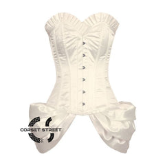 Ivory Satin Frill With Front Silver Busk Overbust Corset