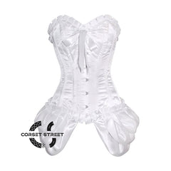 White Satin Frill With Front Silver Busk Overbust Corset