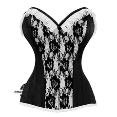 Black And White Brocade With Front Busk Overbust Corset