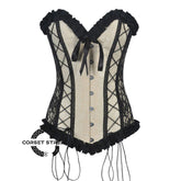 Ivory Brocade With Frill And Lace Design Long Overbust Corset