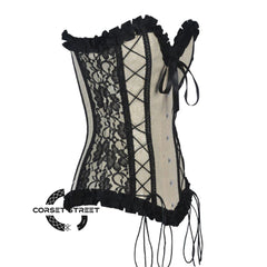 Ivory Brocade With Frill And Lace Design Long Overbust Corset