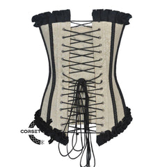 Ivory Brocade With Frill And Lace Design Long Overbust Corset