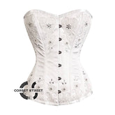 White Satin Sequins Handwork Gothic Overbust Bustier Corset