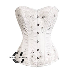 White Satin Sequins Handwork Gothic Overbust Bustier Corset