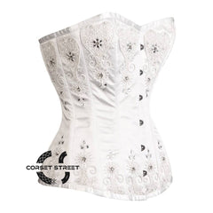 White Satin Sequins Handwork Gothic Overbust Bustier Corset