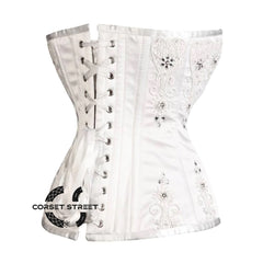 White Satin Sequins Handwork Gothic Overbust Bustier Corset