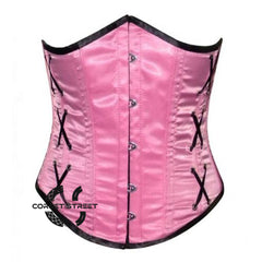 Pink Satin Steampunk Underbust Bustier Corset