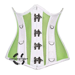 Green Mesh White Faux Leather Steampunk Underbust Bustier Corset
