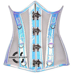 White Mesh Silver Faux Leather Steampunk Underbust Bustier Corset