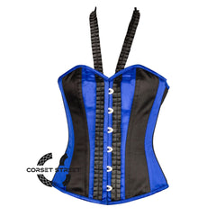 Blue And Black Satin Gothic Overbust Bustier Corset