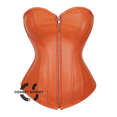 Orange Faux Leather Steampunk Overbust Bustier Corset