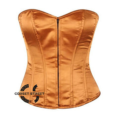 Orange Satin Burlesque Gothic Overbust Bustier Corset
